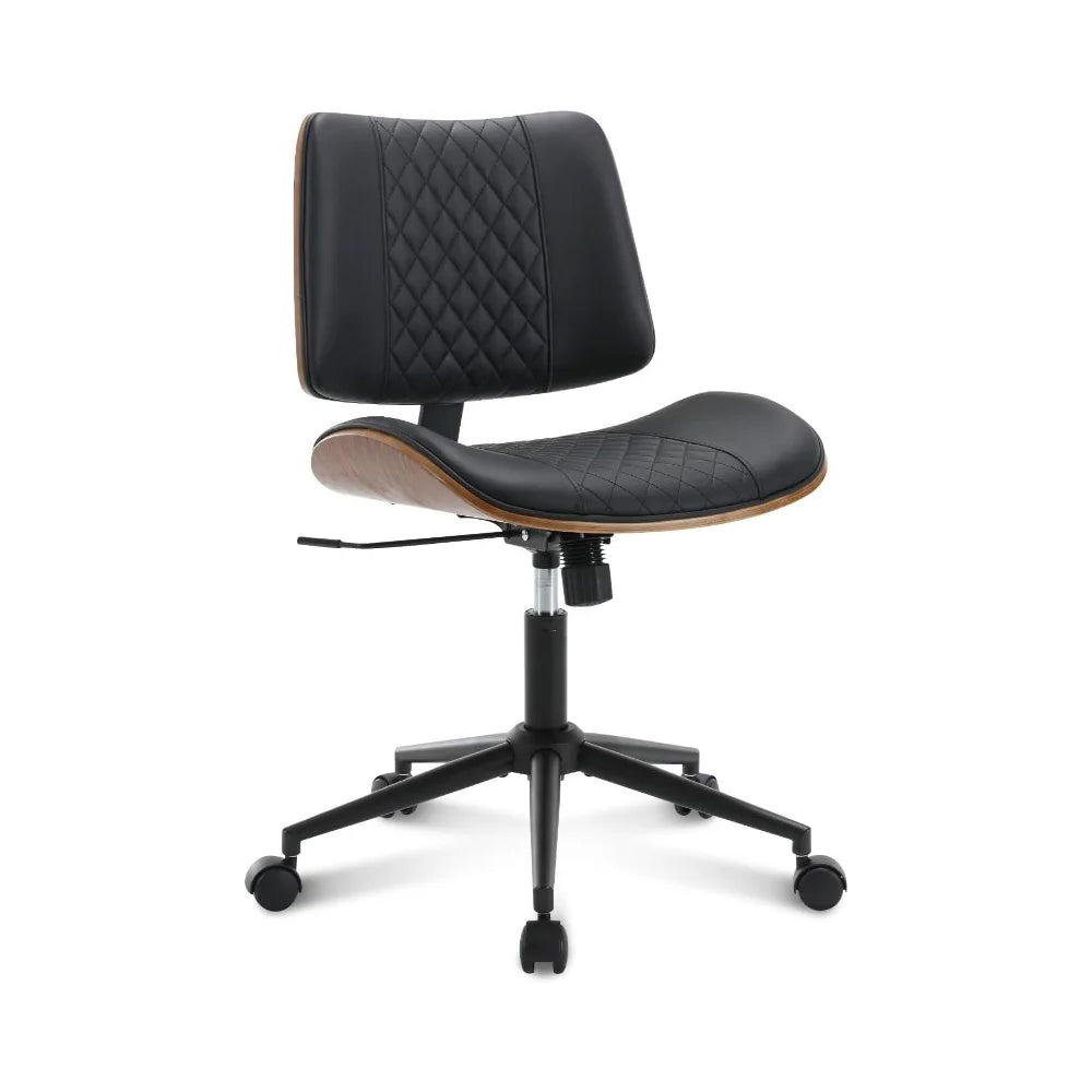 Armless PU leather home office chair with adjustable height, 360° swivel, and ergonomic mid-back support for home or office use