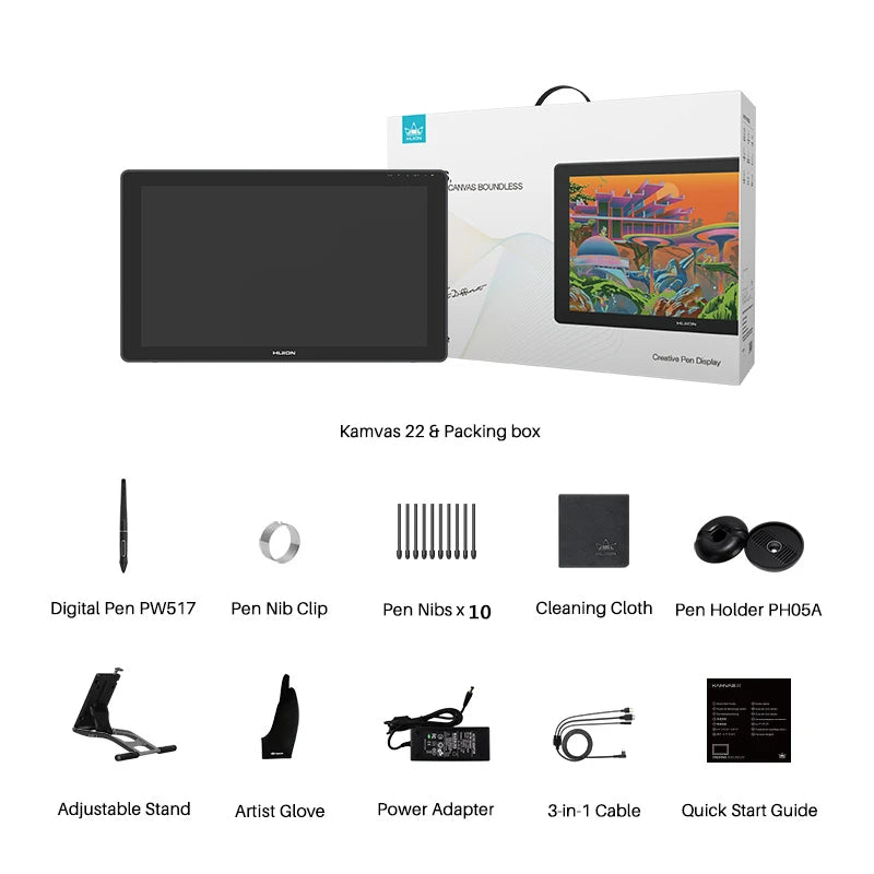 HUION Kamvas 22 Pen Display, 21.5” Screen with PW517 Stylus, Anti-Glare, and Adjustable Stand for Digital Artists.