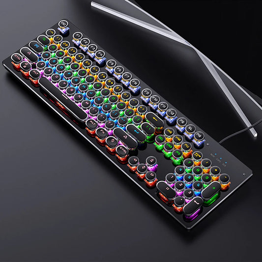 YINDIAO Retro Punk Mechanical Keyboard with RGB Backlit and Round Keycaps for Gaming and Multimedia Use.