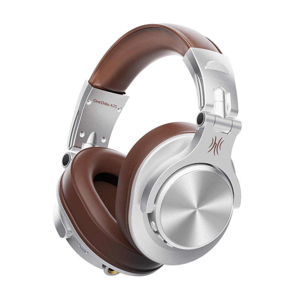 Oneodio Fusion A70 over-ear Bluetooth headphones with Hi-Res audio and dual-mode functionality.