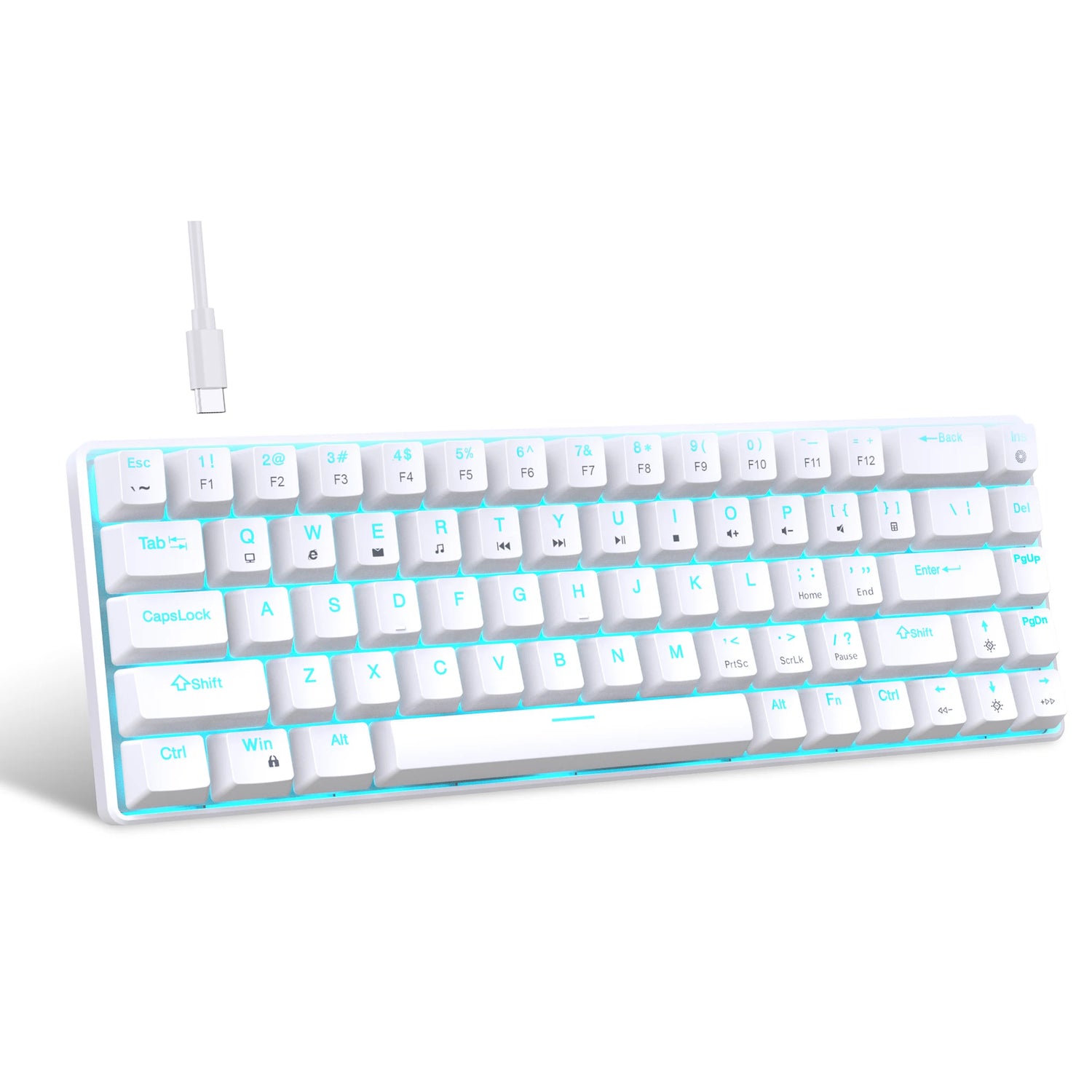 HXSJ 68-Key Ice Blue Backlit Mechanical Keyboard with Hot-Swappable Blue Switches and Detachable Cable.