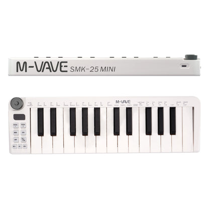 M-VAVE SMK-25 Mini MIDI Keyboard with 25 velocity-sensitive keys and wireless connectivity for portable music production.