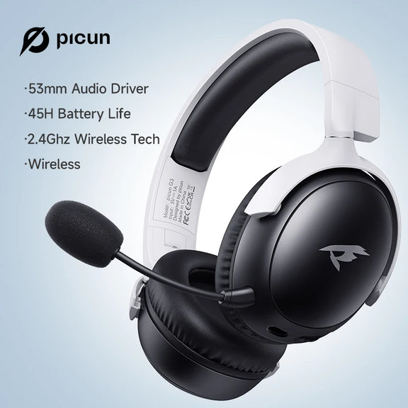 Picun G3 wireless gaming headset with 3D spatial audio, low latency, ENC mic, and multi-platform support