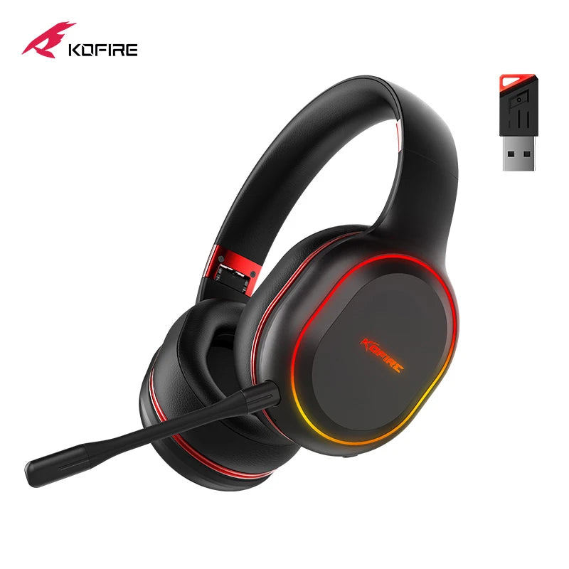 Kofire UG-05 Gaming Headphones with RGB lights, detachable mic, and dual wireless connectivity for PS4, PS5, PC, and Switch.