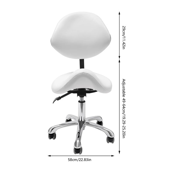 Height adjustable rolling saddle stool with wheels and backrest, 360° swivel for ergonomic seating