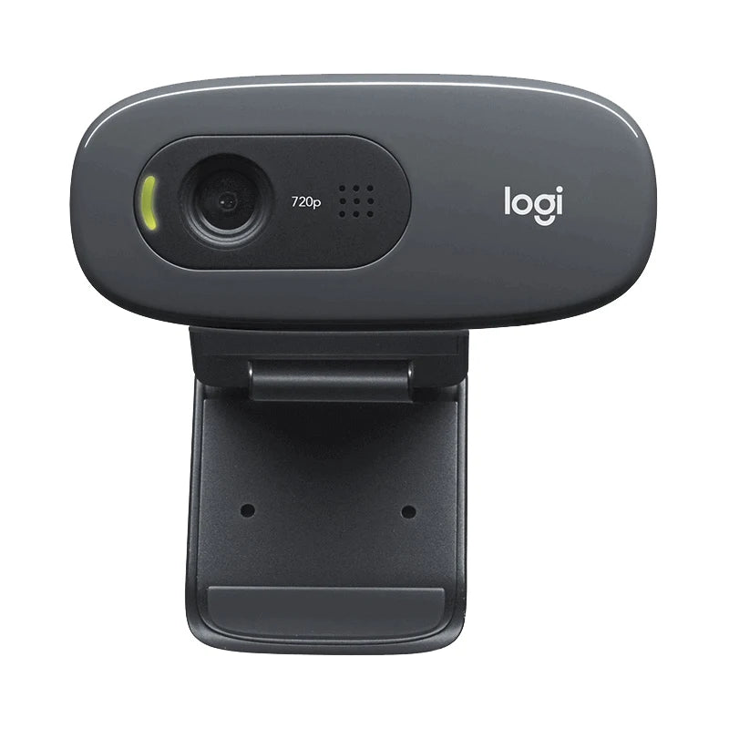 Logitech C270 HD Webcam with 720P resolution, built-in microphone, and compact design for home use and video conferencing.