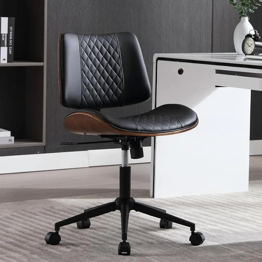 Armless PU leather home office chair with adjustable height, 360° swivel, and ergonomic mid-back support for home or office use