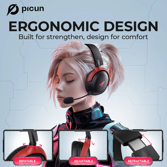 Picun G3 wireless gaming headset with 3D spatial audio, low latency, ENC mic, and multi-platform support