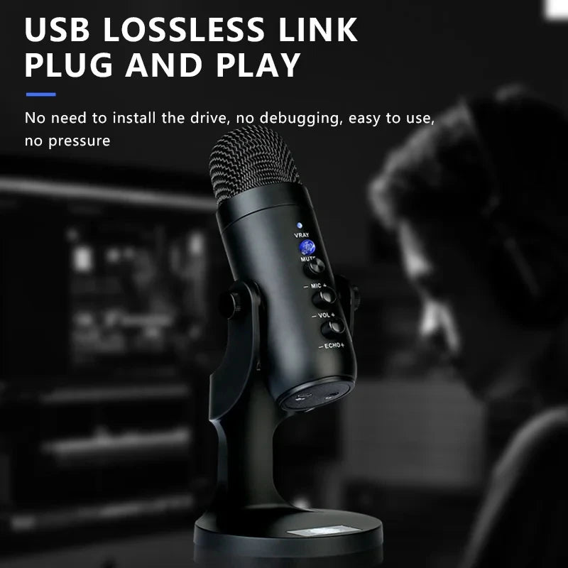 USB Desktop Noise Reduction Condenser Microphone for online lessons, gaming, and conferences on PC