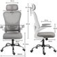 Ergonomic office chair with mesh back, adjustable headrest, and flip-up padded armrests.