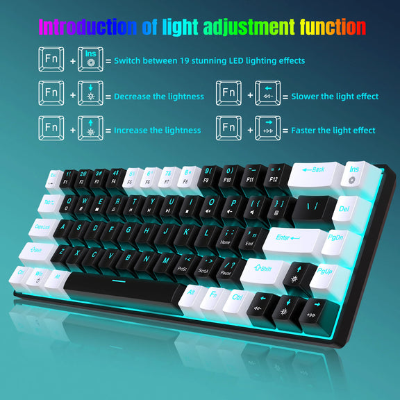 HXSJ 68-Key Ice Blue Backlit Mechanical Keyboard with Hot-Swappable Blue Switches and Detachable Cable.