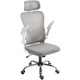 Ergonomic office chair with mesh back, adjustable headrest, and flip-up padded armrests.