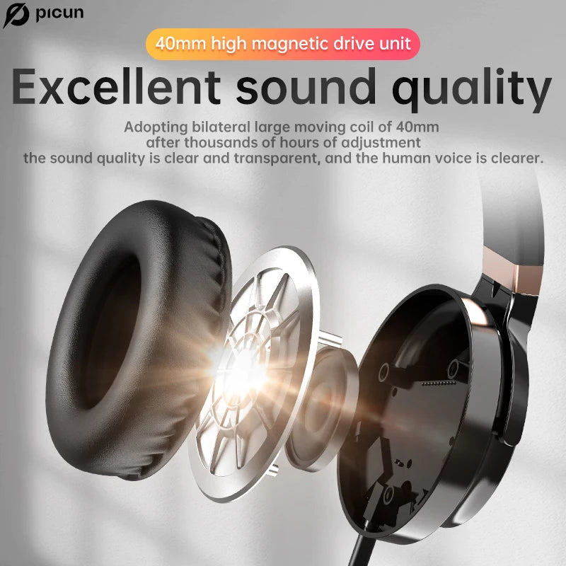 Picun C60 Wired On-Ear Headphones with mic, noise isolation, and 3.5mm jack in black