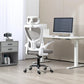 Ergonomic office chair with mesh back, adjustable headrest, and flip-up padded armrests.