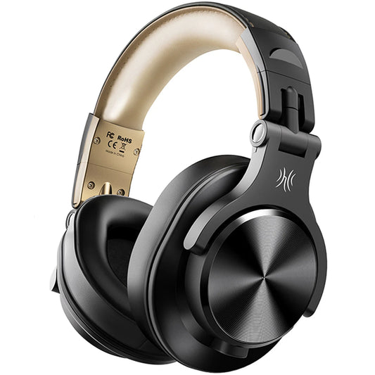 Oneodio Fusion A70 over-ear Bluetooth headphones with Hi-Res audio and dual-mode functionality.