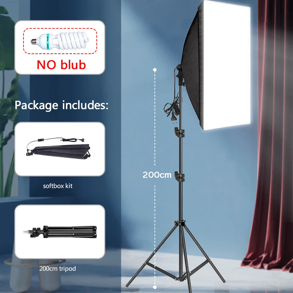 BTFOOR Professional softbox lighting kit with tripod and E27 photographic bulb, ideal for photo studios and continuous lighting.