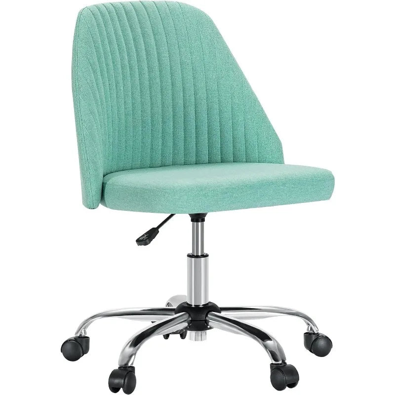 Modern armless office chair with swivel wheels and comfortable back seat for home office or vanity setup