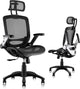 Ergonomic mesh office chair with adjustable headrest and flip-up arms for lumbar support and comfortable sitting.