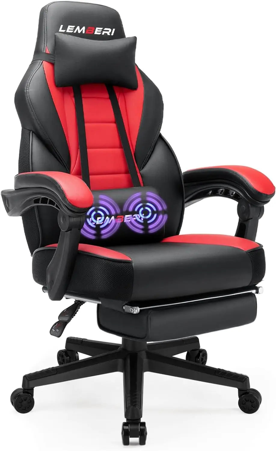 Lemberi ergonomic gaming chair with footrest, 400lb capacity, and adjustable backrest, perfect for adults and tall users.