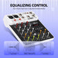 IKGE V4 4-channel audio mixer with Bluetooth, USB recording, and 48V phantom power for music production and live streaming.