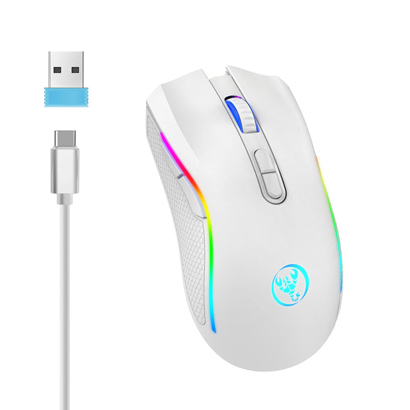 HXSJ Rechargeable RGB Gaming Mouse with ergonomic design, customizable DPI, and backlighting.