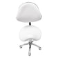 Height adjustable rolling saddle stool with wheels and backrest, 360° swivel for ergonomic seating