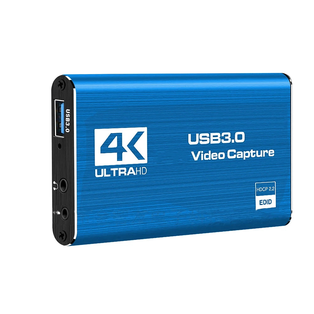 Mini 4K video capture card with HDMI input and USB 3.0 output for live streaming and recording in 1080P 60fps.