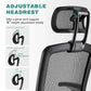 Ergonomic mesh office chair with adjustable headrest and flip-up arms for lumbar support and comfortable sitting.