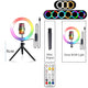 RGB LED ring light with tripod stand and remote control, ideal for YouTube, video lighting, and smartphone photography