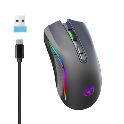 HXSJ Rechargeable RGB Gaming Mouse with ergonomic design, customizable DPI, and backlighting.