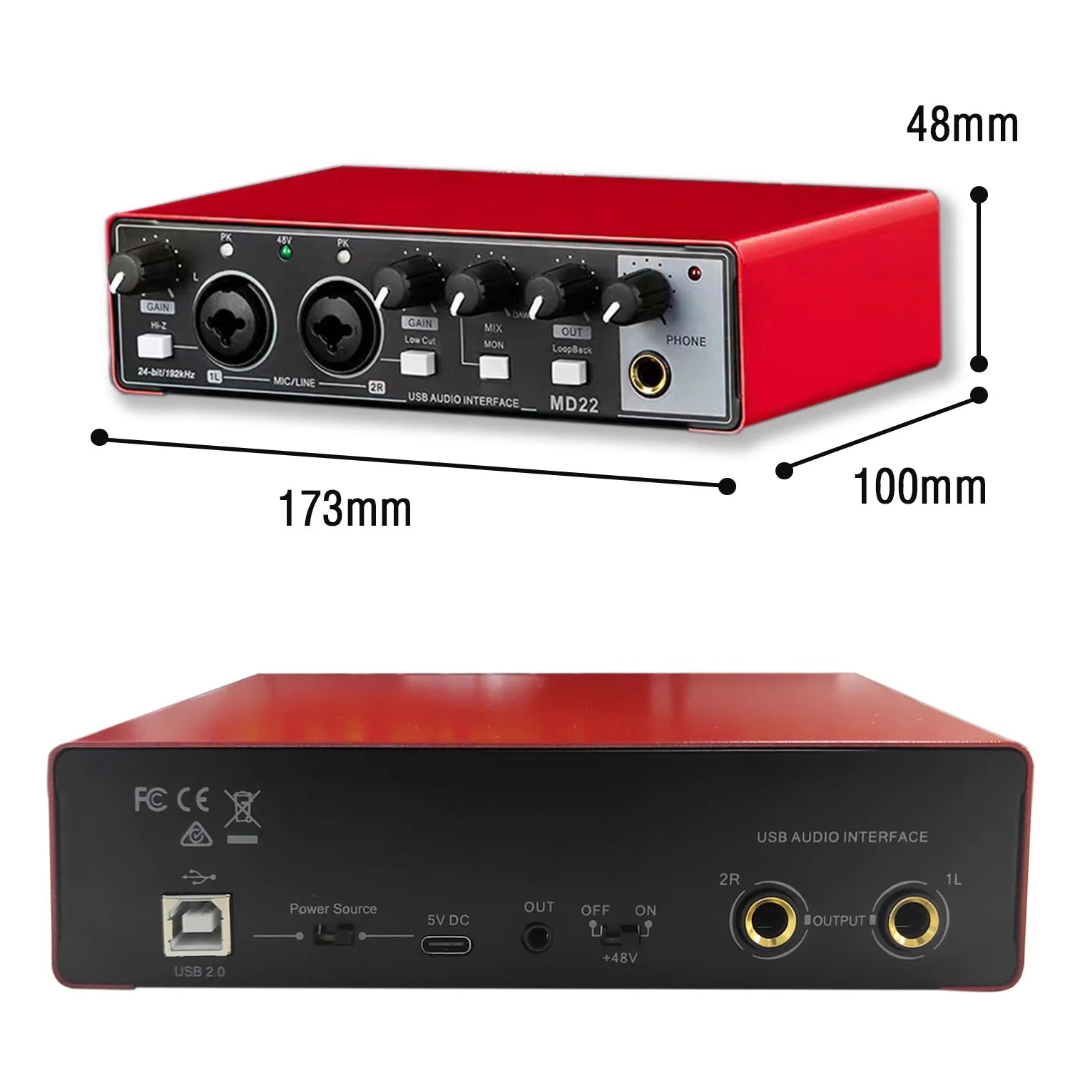 YESSKO USB Audio Interface with 24-bit/192 kHz resolution, loopback, and zero-latency monitoring for professional recording