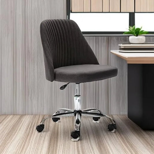 Modern armless office chair with swivel wheels and comfortable back seat for home office or vanity setup