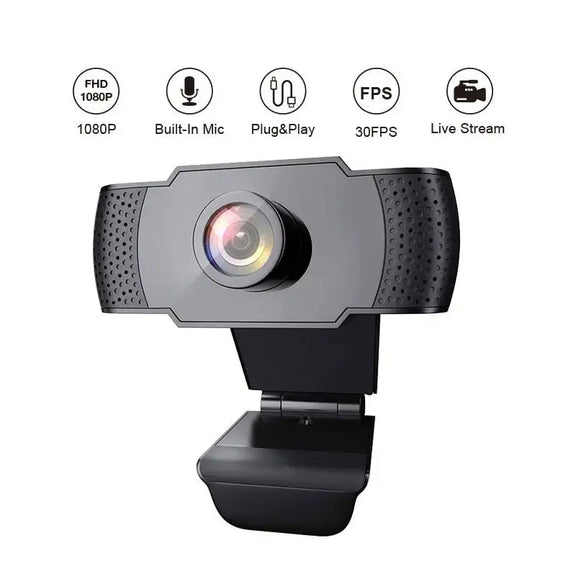 1080P Full HD Webcam with LED Fill Light and Integrated Microphone, USB Plug-and-Play for PC, Mac, and Laptop