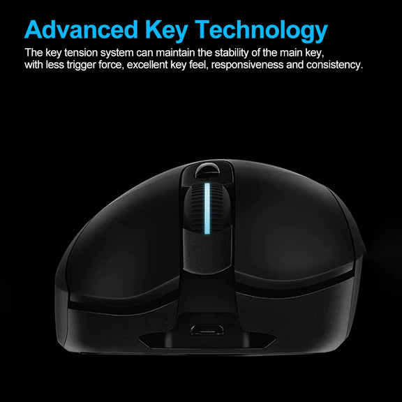 Logitech G703 LIGHTSPEED HERO Wireless Gaming Mouse with HERO 25K sensor and customizable RGB lighting.