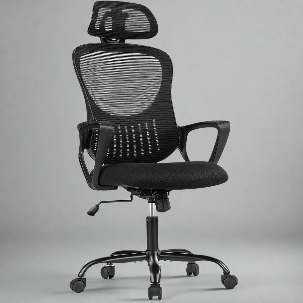 JHK ergonomic mesh office chair with adjustable headrest, lumbar support, and 360° swivel, ideal for home and office use.