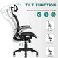 Ergonomic mesh office chair with adjustable headrest and flip-up arms for lumbar support and comfortable sitting.