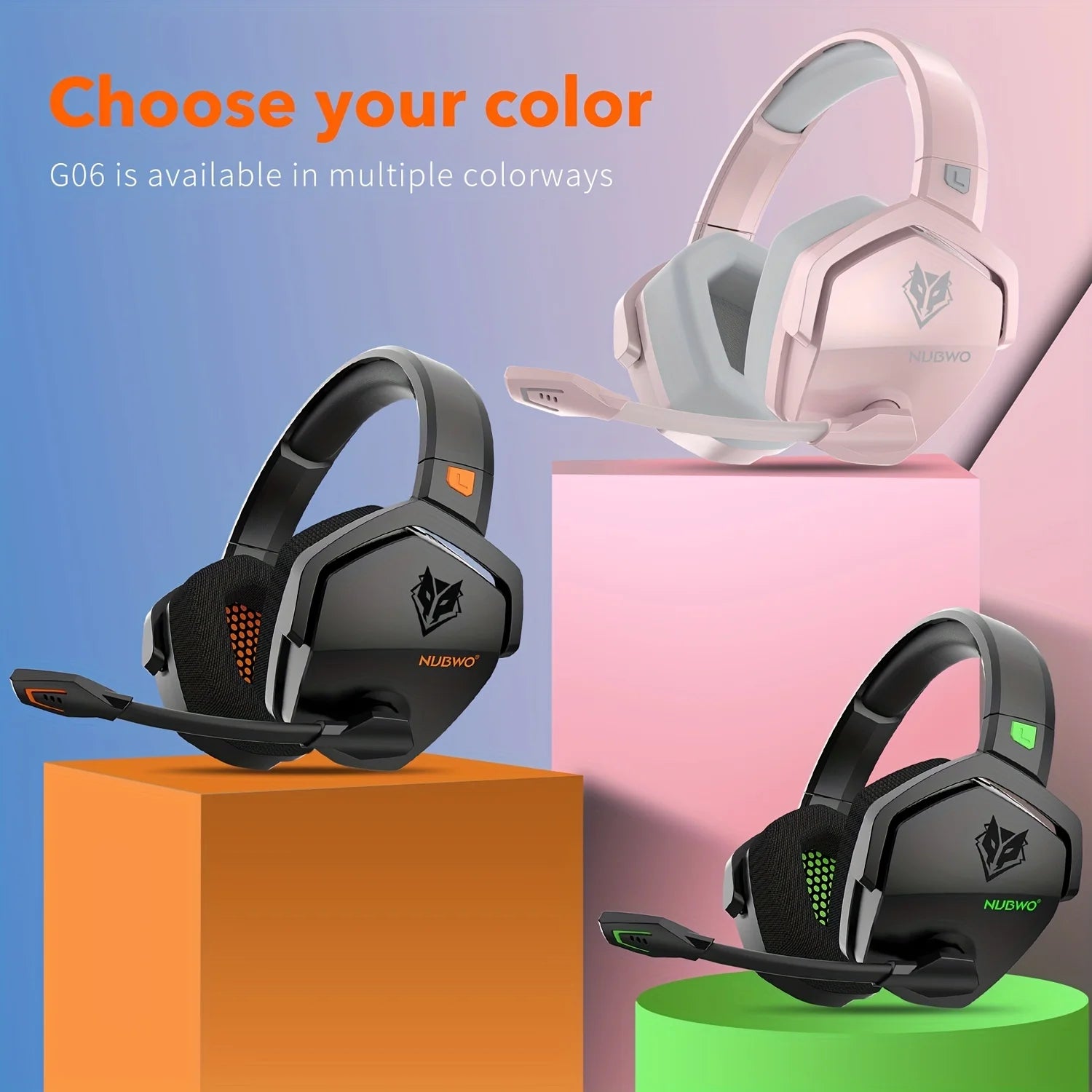 NUBWO G06 2.4GHz Wireless Bluetooth Gaming Headset with Active Noise Cancellation and Mic – Compatible with PS5, PS4, PC, Xbox.