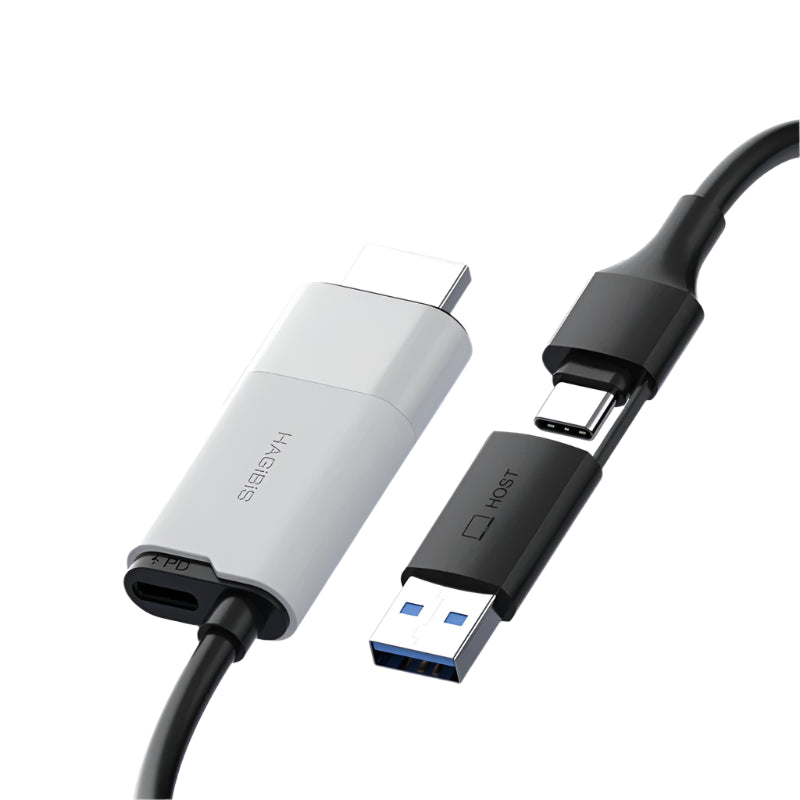 Hagibis USB 3.0 video capture card with HDMI input and USB-A/Type-C dual interface for 1080P 60fps recording.