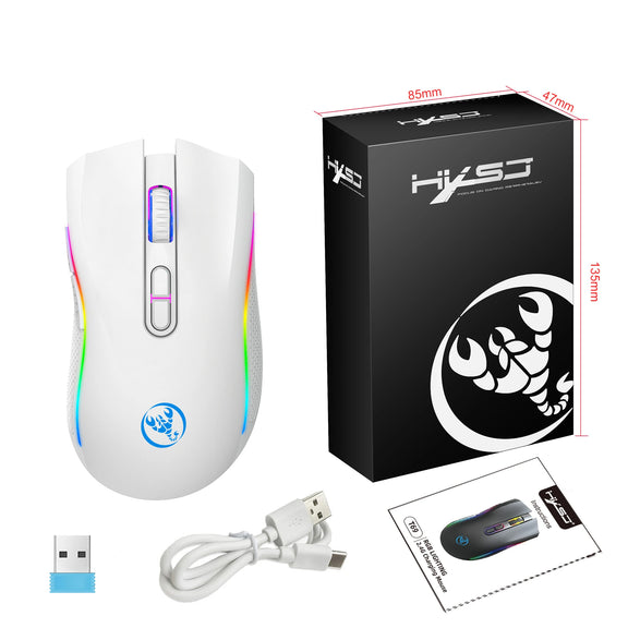 HXSJ Rechargeable RGB Gaming Mouse with ergonomic design, customizable DPI, and backlighting.